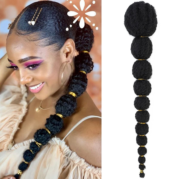 Kinky Afro Bubble Ponytail Extension for Black Women 18 Inch Long Drawstring Ponytail Natural Black Clip on Ponytails for Kids Synthetic Hair Piece P