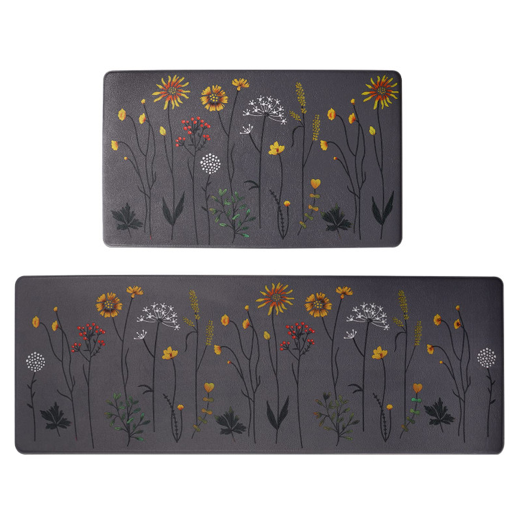 Rempry Kitchen Rugs and Mats Set of 2, Colorful Flowers Kitchen Mats for Floor, Non Slip Cushioned Anti-Fatigue Floor Mats for Kitchen Sink Office, 1