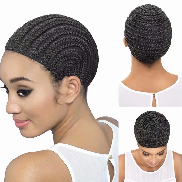 FEEL ME Braided Cap 1Pc Crochet Wig Cap in Cornrow Sew Hair for Making Synthetic Wig or Weave Easier Sew In Crochet Braided Wig Caps Medium Size Blac