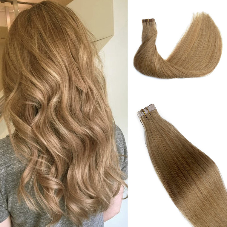 Smavida Blonde Tape in Hair Extensions 100% Remy Human Hair 22Inch 20Pcs 60Gram Double Sided Tape Hair Seamless Skin Weft Human Hair Straight Remy Ha