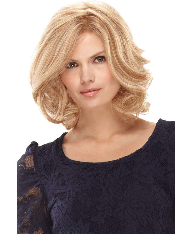 Royalfirst Wigs for Women Blonde Hair Medium Length Wavy Curly Synthetic Hair Full Wigs