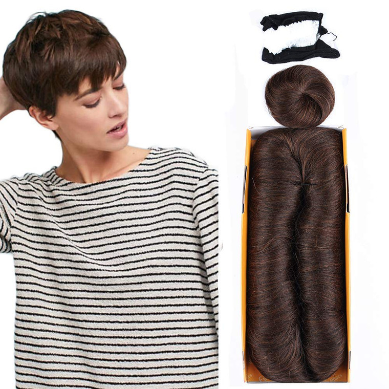 Mayloss 28 Pcs Human Hair Extensions with Top Closure Unprocessed Brazilian Curly Short Virgin Hair Weave Wavy (3" 4" 5" Mix Lenght 100g/pcs 4# Color