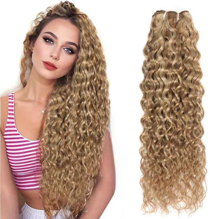FASHION LINE Brazilian P27/613 Water Wave Blonde Human Hair Extensions Unprocessed Human Hair Bundles Weft 1PC 100g Piano Color (14")