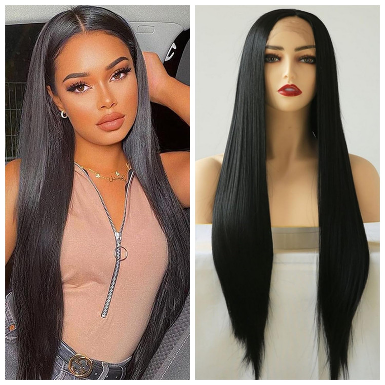 Greenmirr Black Lace Front Wigs 13x4 Lace Long Straight Heat Resistant Synthetic Lace Front Hair 26in