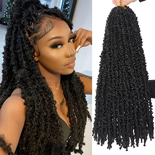 Leeven 24 Inch Butterfly Locs Crochet Hair 6 Packs Distressed Faux Locs Crcoeht Hair 1B# Pre-twsied Synthetic Fluffy Goddess Butterfly Soft Locs Croc