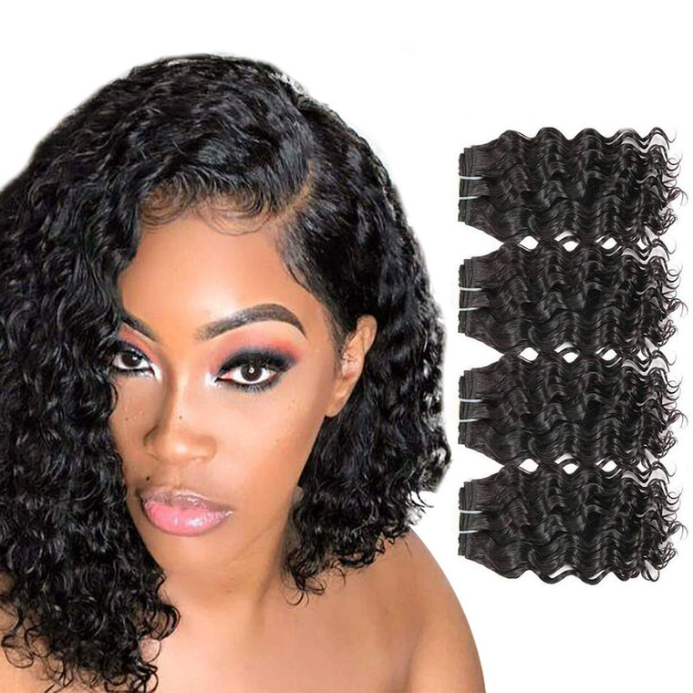 FASHION LINE Brazilian Body Wave/Water Wave/Deep Wave/Funmi/Human Hair Bundles Unprocessed Human Hair Natural Black(Deep Wave, 10" 4 Bundles)