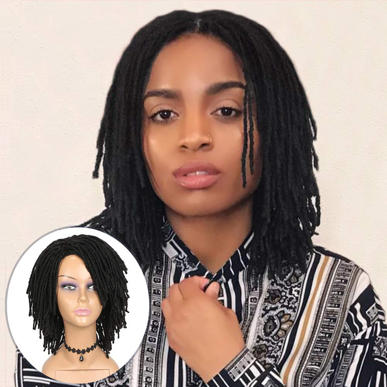 HANNE Short Dreadlock Wigs for Black Women and Men Afro Crochet Twist Braided Faux Locs Wig for African Americans Curly Braiding Full Wigs (Black Wig
