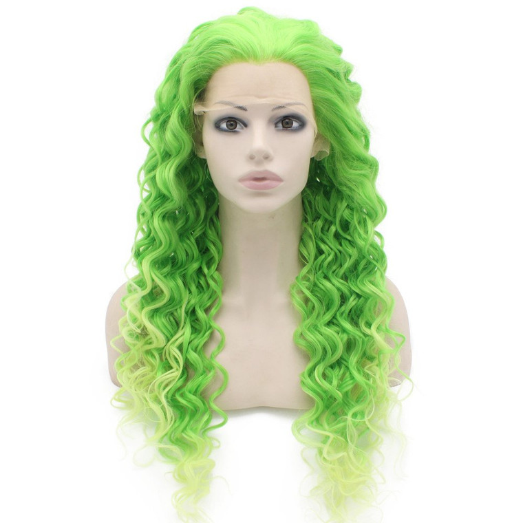 Two Tone Green Curly Lace Front Synthetic Wig Natural Stylish Fiber Green Curly Wig At Mxangel