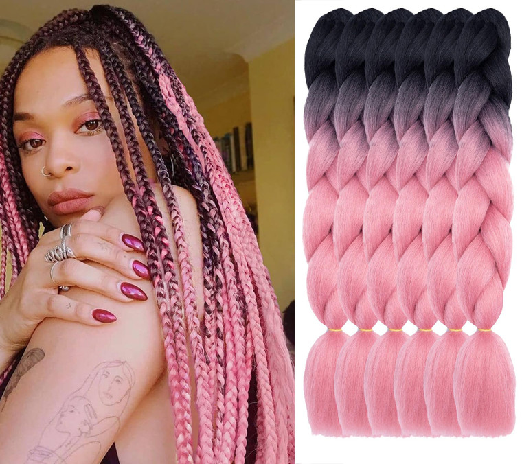 Xtrend 6Pcs 2 Tone Ombre Braiding Hair Crochet Braids 24 Inch Synthetic Hair Extensions Jumbo Braiding Hair Extension for Box Braiding Hair 100g/pc (