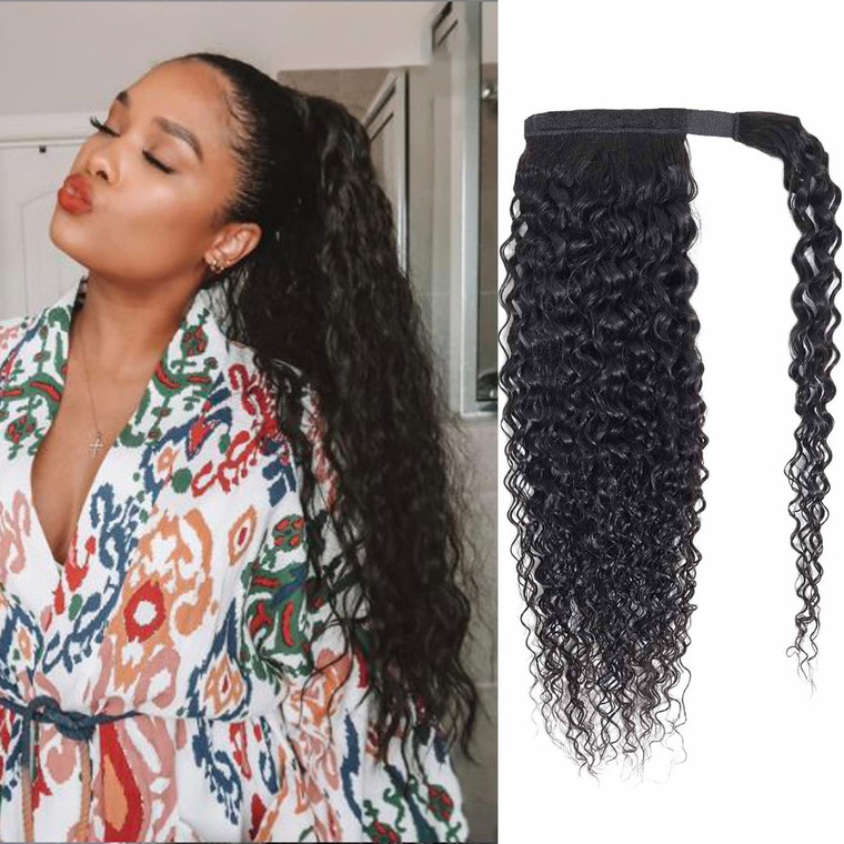 seelaak Kinky Curly Human Hair Ponytail Extension with Wrap Around True Length 10A Brazilian Ponytail Human Hair 3C Afro Curly Ponytail Clip in Human
