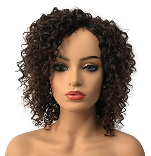Wiginway Women Wigs Medium Curly Dark Brown with Highlight Wigs Synthetic Hair Pieces Toupe 8 Inch