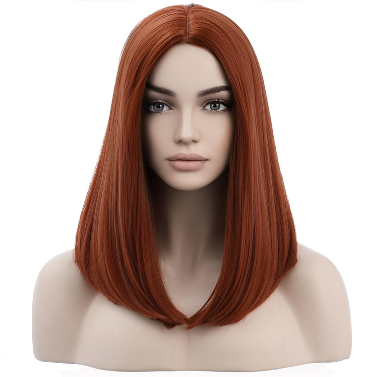 BERON Dark Orange Wigs Straight Middle Length Wig Middle Part Women's Wig for Cosplay Halloween Party or Daily Use Wig Cap Included