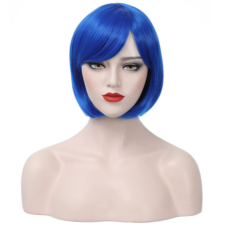 PATTNIUM 12 Inches Blue Bob Wig Short Royal Blue Wig with Bangs Blue Bob Wig for Women and Girls Heat Resistant Synthetic Wig (Royal Blue)