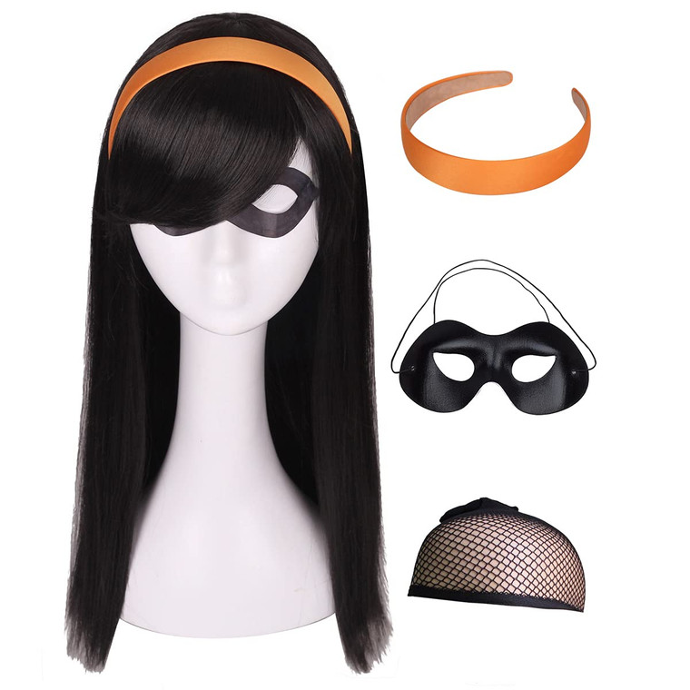 ColorGround Long Straight Black Natural Cosplay Wig for Halloween (Black)
