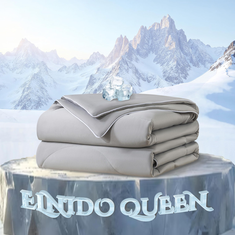 ELNIDO QUEEN Cooling Comforter for Hot Sleepers, Summer Cooling Blanket Queen Size for Night Sweats, Q-Max 0.45 Breathable All-Season Lightweight Bla