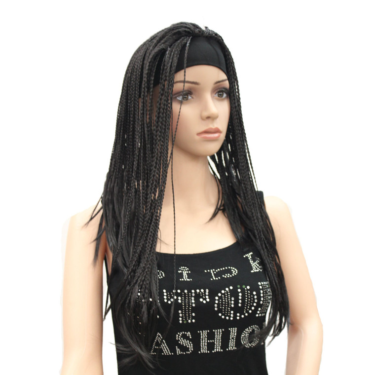 Lydell Braided Wig Afro Long Synthetic Fully Hand Tied Twist Braided Wigs (Natural black)