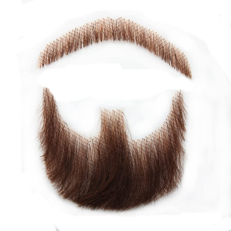 CliCling Human Hair Brown Fake Face Beard and Mustache for Adults Men Realistic Makeup Lace Invisible False Beards