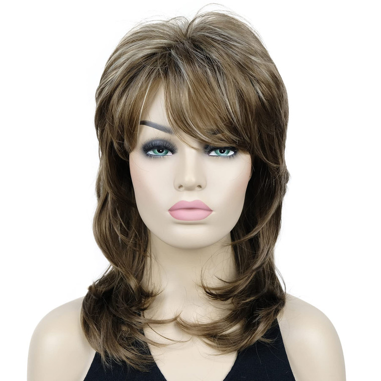 Lydell Long Soft Shaggy Layered Classic Cap Full Synthetic Wigs (12TT26 Brown Highlighted)