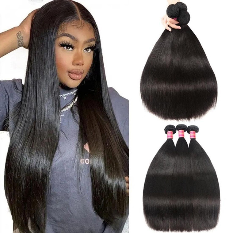 Nadula Hair 12A Brazilian Straight Virgin Human Hair 3 Bundles, 100% Unprocessed Virgin Remy Silky Straight Human Hair Weave Extension for Black Wome