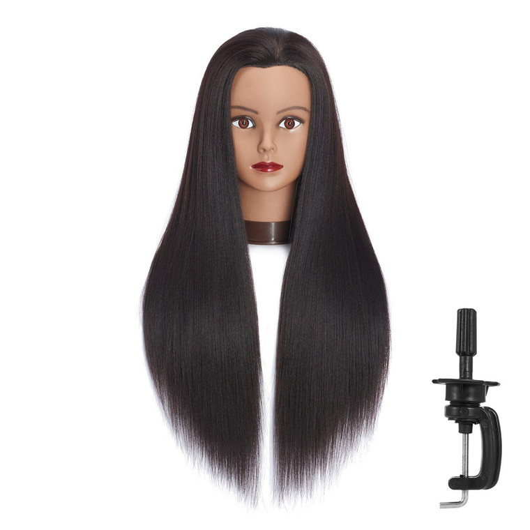 Headfix 26"-28" Long Hair Mannequin Head Synthetic Fiber Hair Hairdresser Practice Styling Training Head Cosmetology Manikin Doll Head with Clamp (6F
