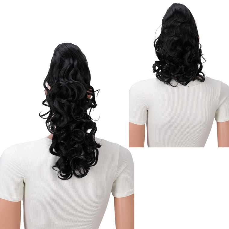 CAISHA 2 IN 1 Ponytail 12" Or 14" Hairpiece Clip On Extension Voluminous Wavy Brown Mix H310