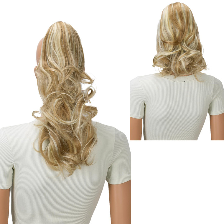 CAISHA 2 IN 1 Ponytail 12" Or 14" Hairpiece Clip On Extension Voluminous Wavy Blonde Mix H306