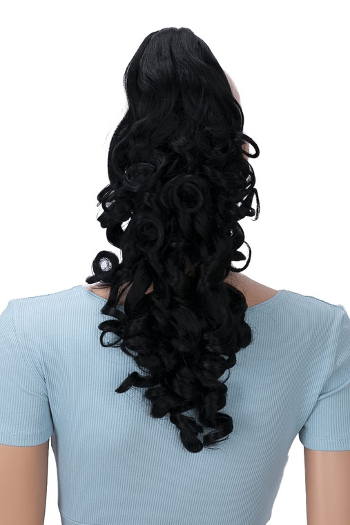 CAISHA 20" Hairpiece Ponytail Clip On Extension With Butterfly Claw Voluminous Wavy Black HV1