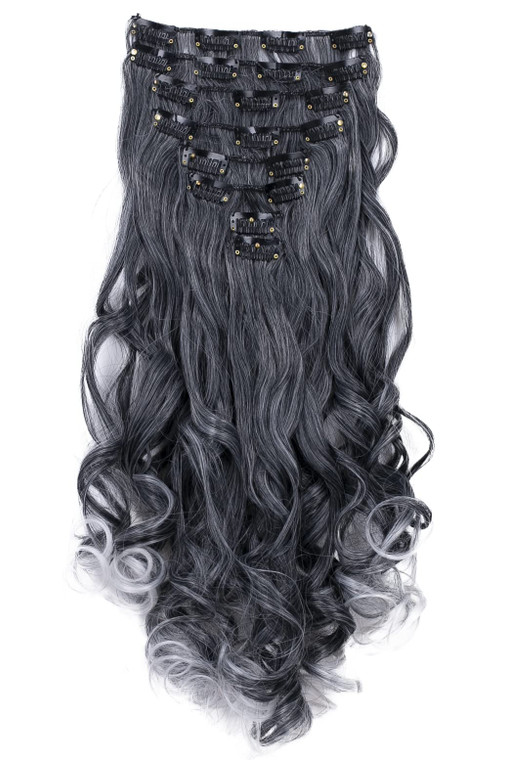 CAISHA XXL 18" 8 Pieces Set Clip In Extensions Hair Extension Hairpiece Voluminous Wavy Gray Mix CES17-1