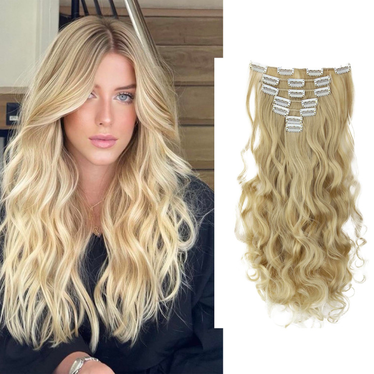 CAISHA XXL 18" 8 Pieces Set Clip In Extensions Hair Extension Hairpiece Voluminous Wavy Blond Mix CES7-1
