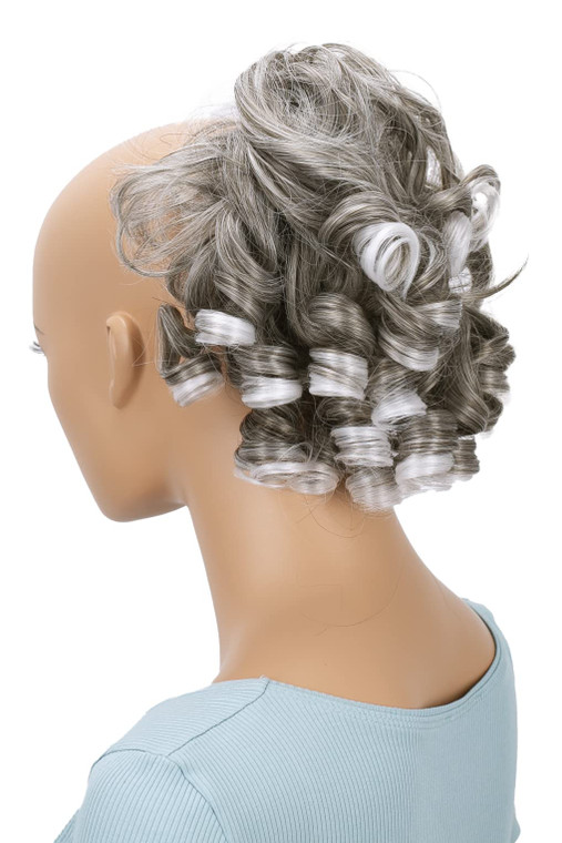 CAISHA Jumbo Hairpiece Scrunchy Updo Voluminous Curly Messy Bun White Gray Mix G10L