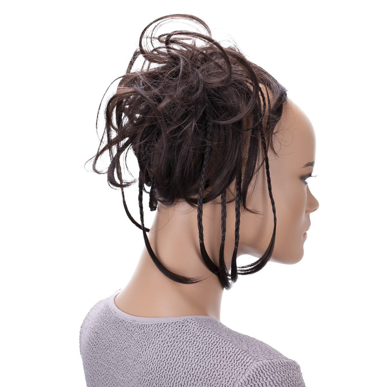CAISHA Jumbo Scrunchie Braided Updo Wavy Messy Bun Hairpiece Chocolate Brown G2D