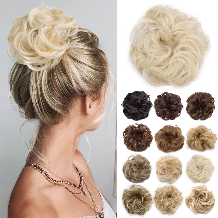 Benehair Messy Bun Hair Piece Scrunchy Updo Hair Pieces for Women Fluffy Wavy Hair Bun Scrunchies Donut Hairpiece Synthetic Chignons With Elastic Rub