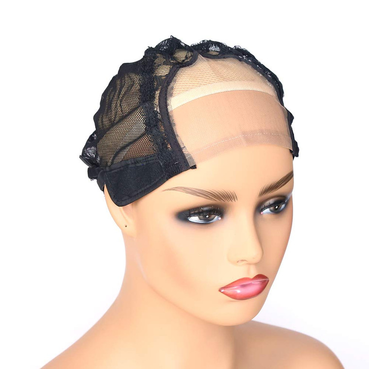 BTWTRY 3.5x4inch U Part Wig Cap with Lace for Wigs Making with Adjustable Strap Medium Size Black Dome Mesh Weaving Wig Cap for Women and Girls DIY W
