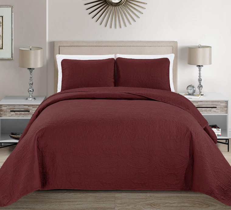 MK Home Mk Collection Solid Embossed Bedspread Bed Cover Over Size (Burgundy, King/California King)