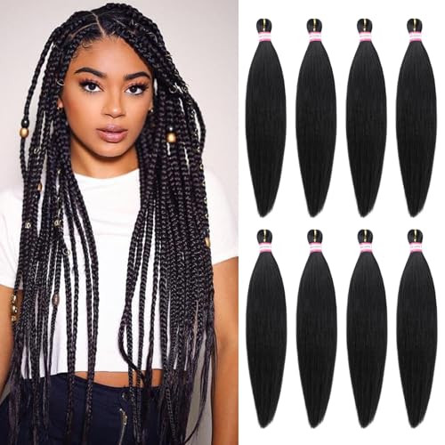 Pre-stretched Professional Braiding Hair Easy Braiding Hair 24 Inch 8 Packs Hot Water Setting Soft Synthetic Braiding Hair Extension for Twist Senega