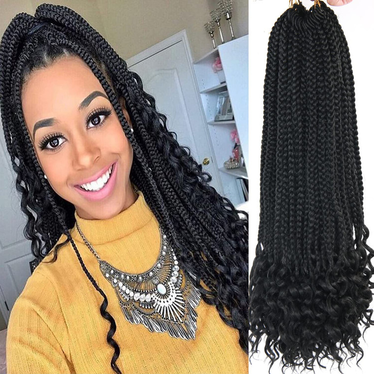 20 Inch 144 Roots/pack Crochet Braids Box Braids Crochet Hair For Women Black Crochet Braid Hair Curly Ends Box Braids Crochet Hair Braiding Hair Ext