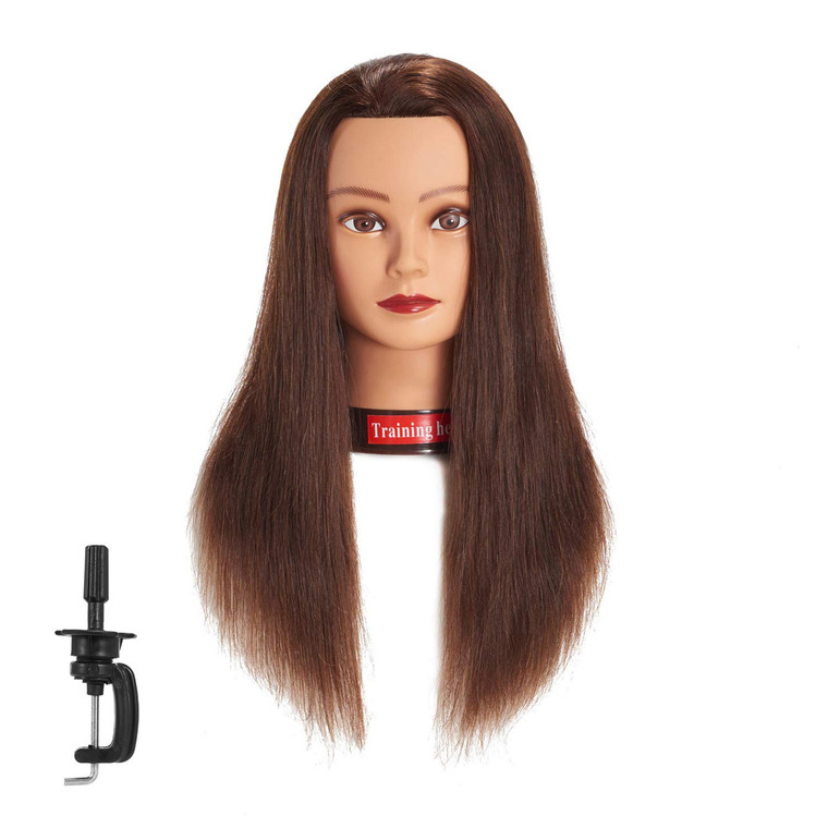 Traininghead 20-22" Female 100% Human Hair Mannequin Head Hair Styling Training Head Cosmetology Manikin Head Doll Head for Hairdresser with Free Cla
