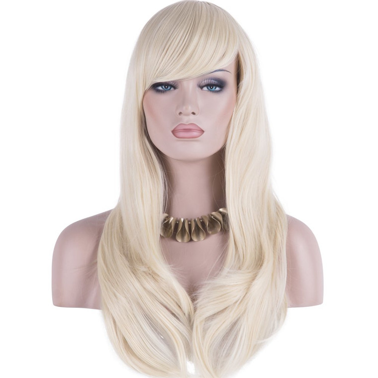 DAOTS 28" Wig Long Heat Resistant Big Wavy Hair Women Cosplay Wig (Light Blonde)
