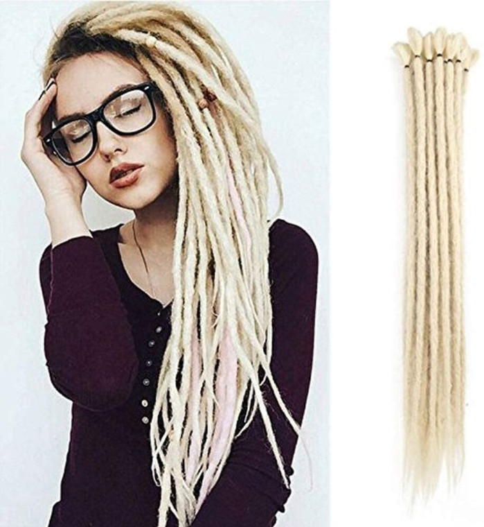 Dsoar Blonde Synthetic Dreads 20 Inch Handmade Dreadlock Extensions 12 Strands/Pack Twist Braiding Hair Hippie Crochet Braids (613#,Blonde Color)