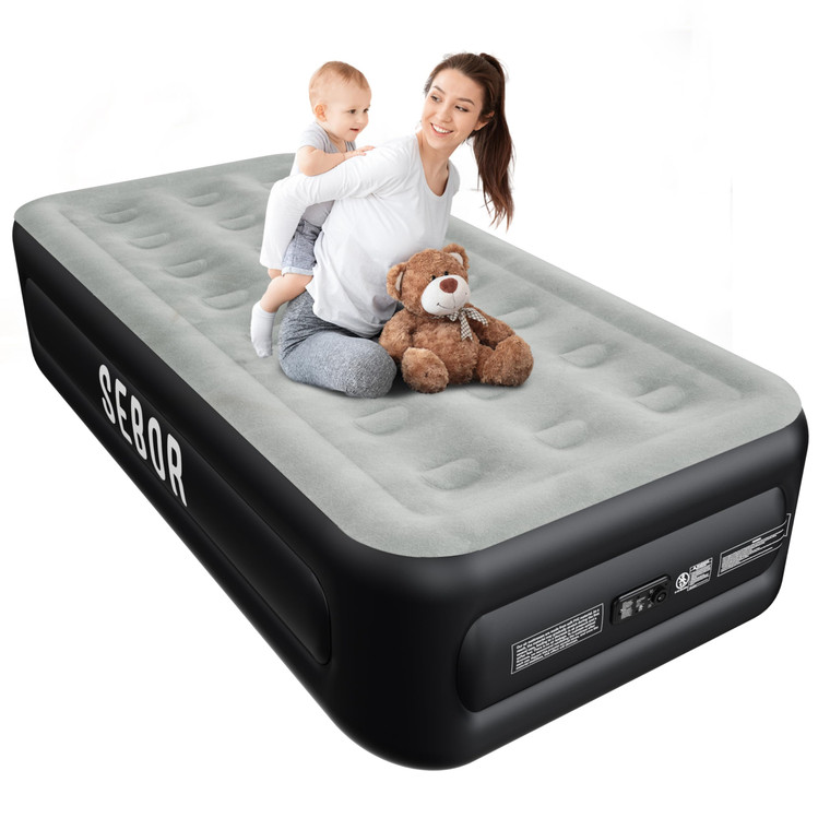 Sebor Air Mattress Queen with Built-in Pump 18", Comfortable Self-Inflating Air Mattress with High-Speed Pump, Durable Blow Up Mattress Queen with St