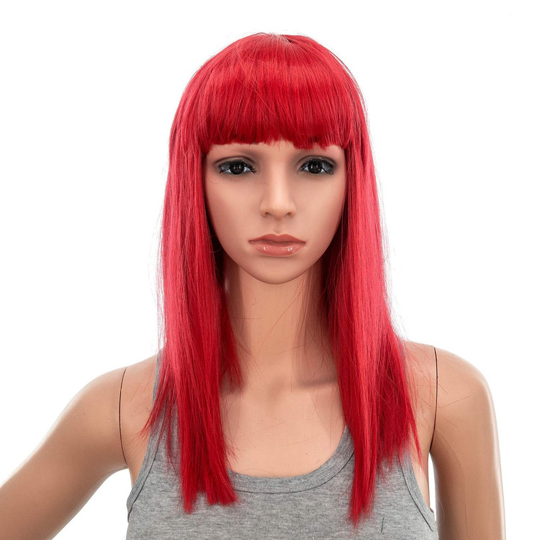 SWACC 14 Inches Short Straight Medium Shoulder Length Wig with Blunt Cut Bangs and Bottom End Synthetic Heat Resistant Hair Wigs for Women with Wig C