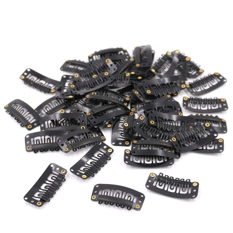 Honbay 50PCS 6-Teeth U-Shape Snap Clips for Hair Extensions - 3.3cm/1.3inch (Black)