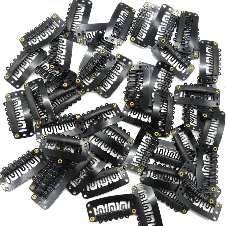 TIHOOD 100PCS Snap Clips for Hair Extensions Weaves U-shape Metallic Wig Clips With Silicon Rubber Small Size Black