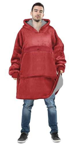 Tirrinia Oversized Hoodie Blanket Sweatshirt Comfortable Sherpa Giant Pullover Reversible Wearable Blankets for Adults Men Women Teenagers Kids Wife