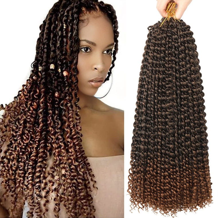 Ubeleco 18 Inch Passion Twist Hair, Water Wave Crochet Hair for Women Ombre Brown Passion Twist Crochet Hair 6 Packs Long Bohemian Synthetic Curly Br