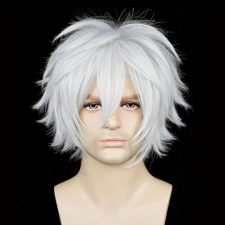 Alacos Women Men Short Fluffy Straight Hair Wigs, Silver White, Size One Size