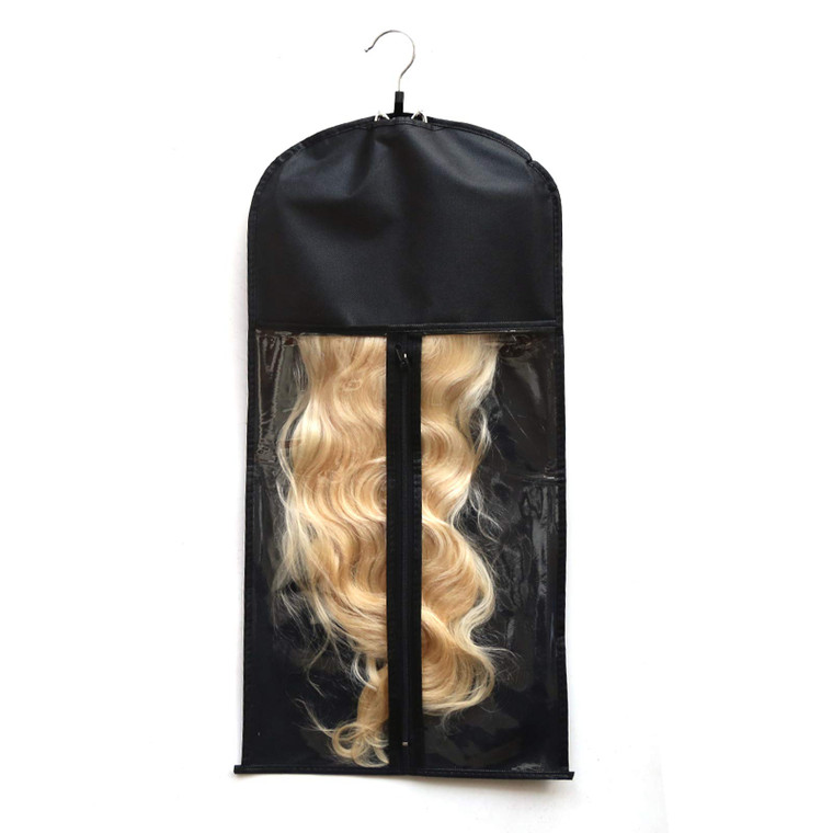 BTWTRY Hair Extension Storage Bag Non-woven Carrier Hair Extension Hanger Strong Holder Dust-proof Portable Suit with Transparent Zip Up Closure Ligh