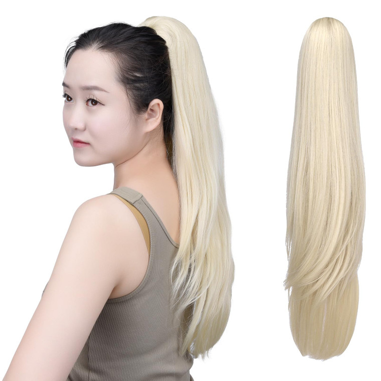 SYXLCYGG Blonde Ponytail Yaki Straight Claw Clip Ponytails 22" 5.5 OZ Synthetic Fake Hair Pieces Women Like Real Hair Fluffy Tangled