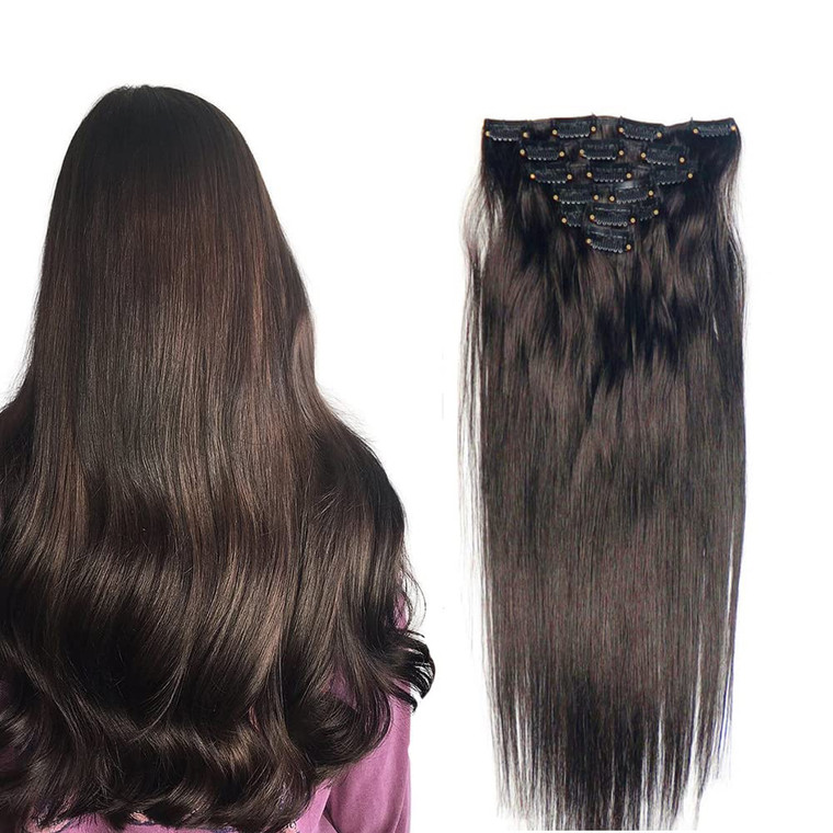 Straight Clip in on Hair Extensions Remy Human Hair 26 Inches(65cm) 120g 10pcs/set Dark Brown