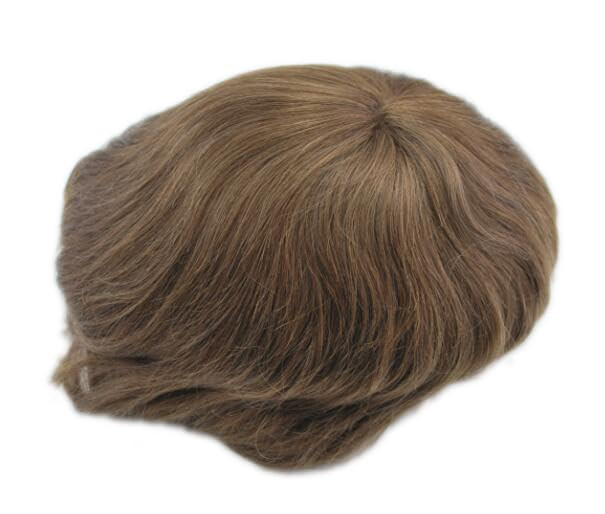 Light Brown Hair Piece for Men 7# Lace PU Bleached knots Mens Toupee (French lace with PU back and sides)